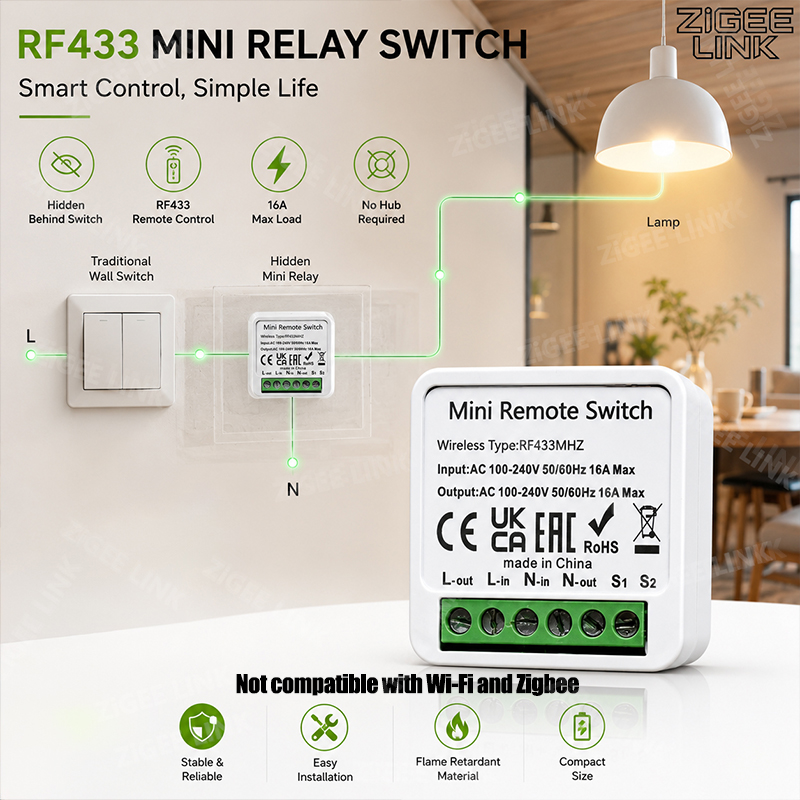 Home Automation Systems Diy - Odbiornik przekaźnikowy RF433MHz 16A Mini Smart
